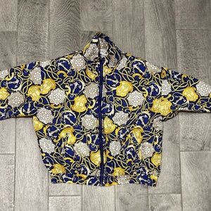 Vintage 100% Silk Patterned Jacket - Blue and Yellow